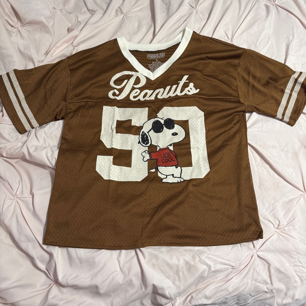 Fashion Nova Peanuts Brown Jersey Tee Snoopy Joe Cool Graphic